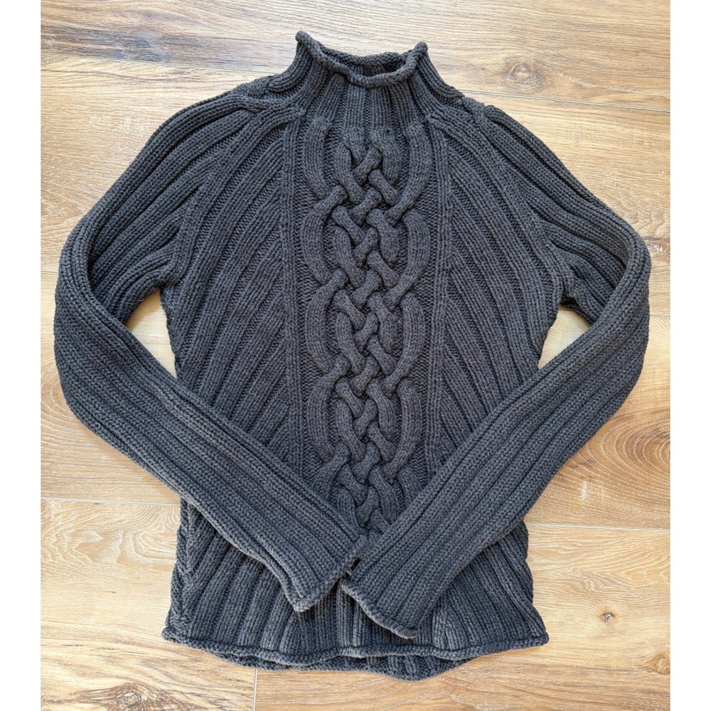 Gap Cable Knit Sweater Mock Neck Womens M Gray Cotton Fisherman Thick Heritage